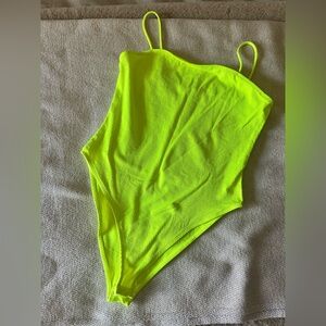 Zara Neon Green Ribbed Bodysuit, size L